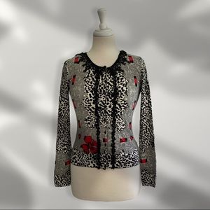 Blumarine Black Red Animal Print Cardigan Sweater
